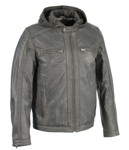 Leather Jacket with Removable Hood