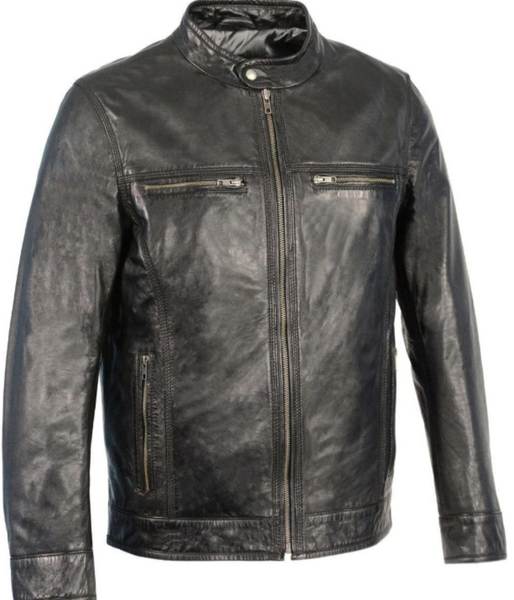Zipper Front Leather Jacket