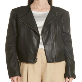 Zip Cross Front Leather Jacket