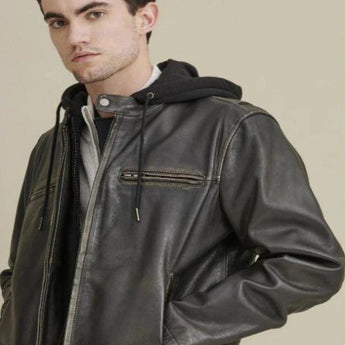 Alan Leather Jacket with Hood