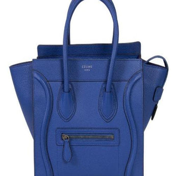 Celine Micro Luggage Handbag In Drummed Calfskin Petrol