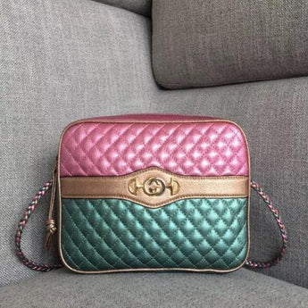 Gucci Laminated Leather Small Shoulder Bag Blue/Pink