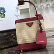 Prada Panier Medium Straw Bag Red