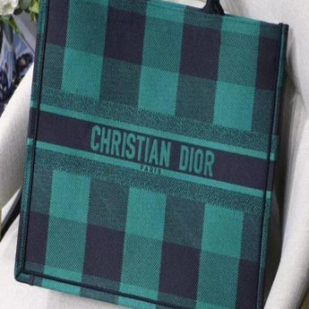 Dior Book Tote In Green & Black Embroidered Canvas
