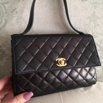 Chanel Small Flap Bag With Top Handle Navy Blue-Gold