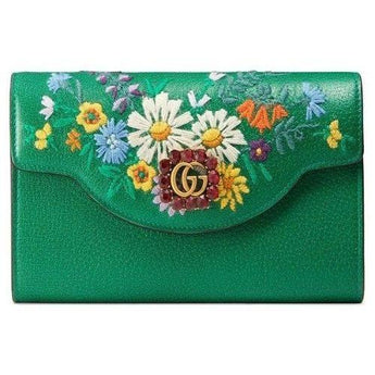 Gucci Embroidered Leather Continental Wallet Green