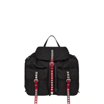 Prada Black Nylon Backpack Red