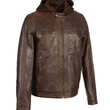 Leather Jacket with Removable Hood