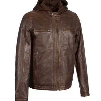 Leather Jacket with Removable Hood