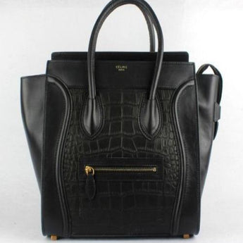Celine Mini Luggage Handbag Crocodile Veins Leather with Calfskin Leather