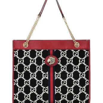 Gucci Rajah GG Tweed Large Tote Black & White