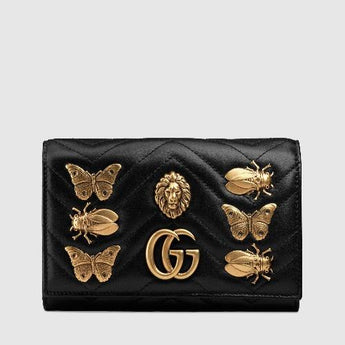 Gucci GG Marmont Continental Wallet With Animal Studs Black
