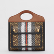 Burberry Mini Monogram Stripe E-Canvas Pocket Bag Bridle Brown