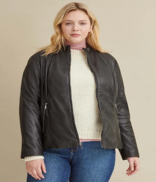 Plus Size Leather Scuba Jacket