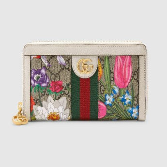 Gucci Ophidia GG Flora Zip Around Wallet White