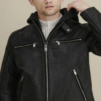 Vintage Hooded Leather Jacket