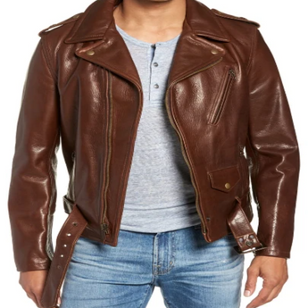 Tanned Cowhide Leather Moto Jacket