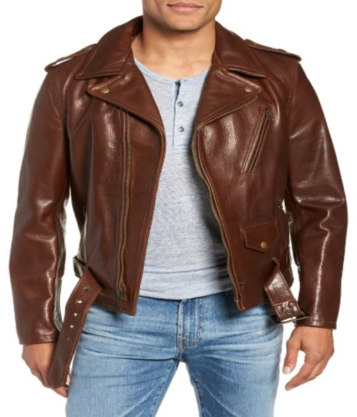 Tanned Cowhide Leather Moto Jacket