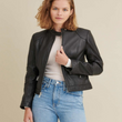 Leather Jacket with Quilted Shoulder