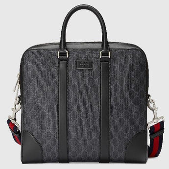 Gucci GG Supreme Briefcase Black/Grey Canvas