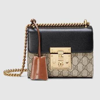 Gucci Padlock Small GG Supreme Canvas Shoulder Bag Black/Brown