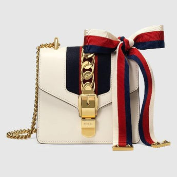 Gucci Sylvie Leather Mini Chain Bag White