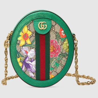 Gucci Ophidia GG Flora Mini Round Shoulder Bag Green