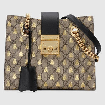 Gucci Padlock Small GG Bees Shoulder Bag Black