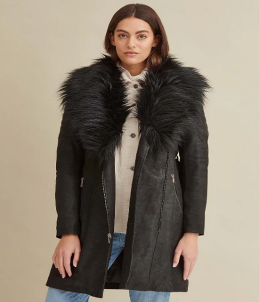 Veronica Belted Leather Faux Fur Coat
