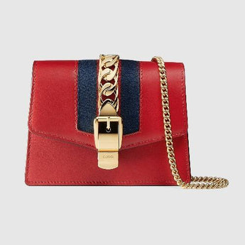 Gucci Sylvie Leather Mini Chain Bag Hibiscus Red