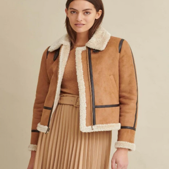 Piped Faux Shearling Coat