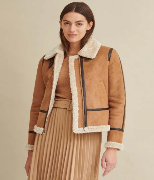 Piped Faux Shearling Coat