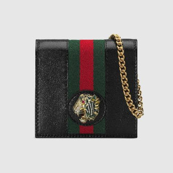Gucci Rajah Chain Card Case Wallet Black