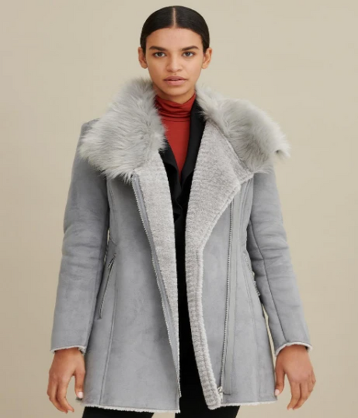 Faux-Shearling Asymmetric Coat