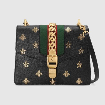 Gucci Sylvie Bee Star Small Shoulder Bag Black