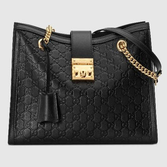 Gucci Padlock Signature Medium Soft Leather Shoulder Bag Black