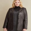 Plus Size Notch Collar Leather Jacket