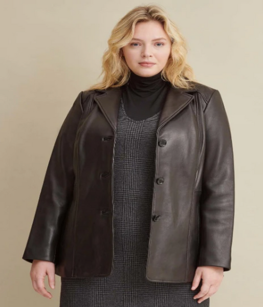 Plus Size Notch Collar Leather Jacket