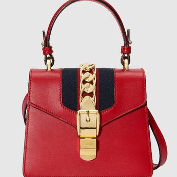 Gucci Sylvie Leather Mini Top Handle Hibiscus Red Bag