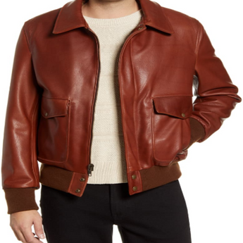 Pebble Texture Leather Bomber Jacket