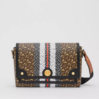 Burberry Monogram Stripe E-canvas Note Crossbody Bag Bridle Brown