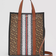 Burberry Monogram Stripe E-Canvas Portrait Tote Bag Bridle Brown