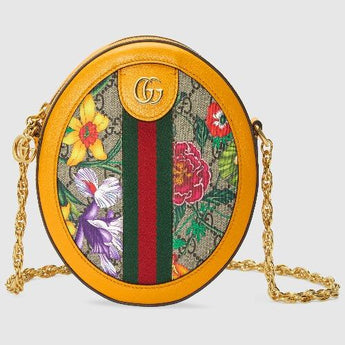 Gucci Ophidia GG Flora Mini Round Shoulder Bag Yellow