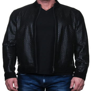 Mosaic Leather Bomber Jacket