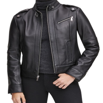 Stand Collar Leather Moto Jacket