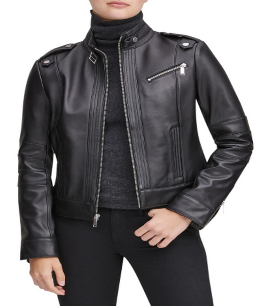 Stand Collar Leather Moto Jacket
