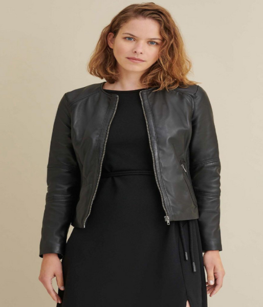 Leather Jacket with Side Stitching