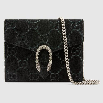 Gucci Dionysus GG Velvet Mini Chain Wallet Black Velvet