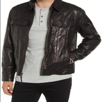 Classic Fit Leather Trucker Jacket