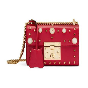 Gucci Padlock Shoulder Bag Red With Pearls